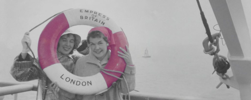 Photo restoration image of women on boat to england