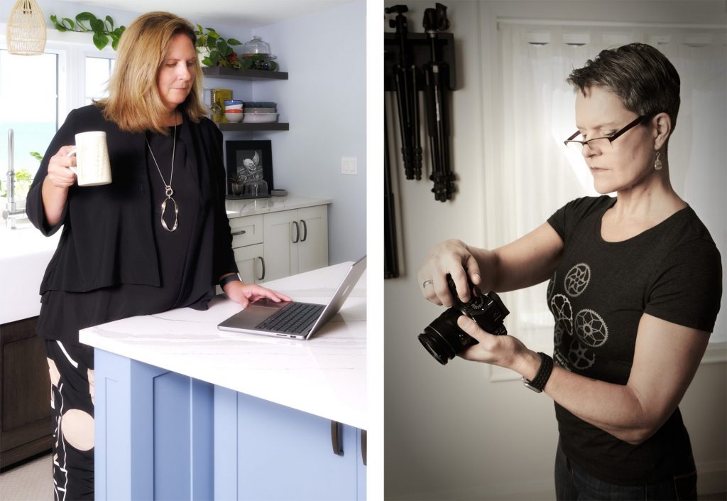 combination of two professional branding portraits of two mature women